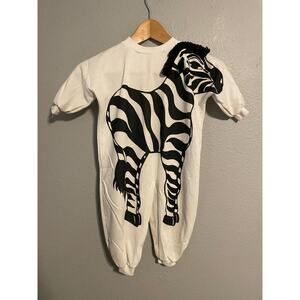Vintage Her Majesty Baby One Piece Girls 24M White Zebra Fringe Graphic 90s READ